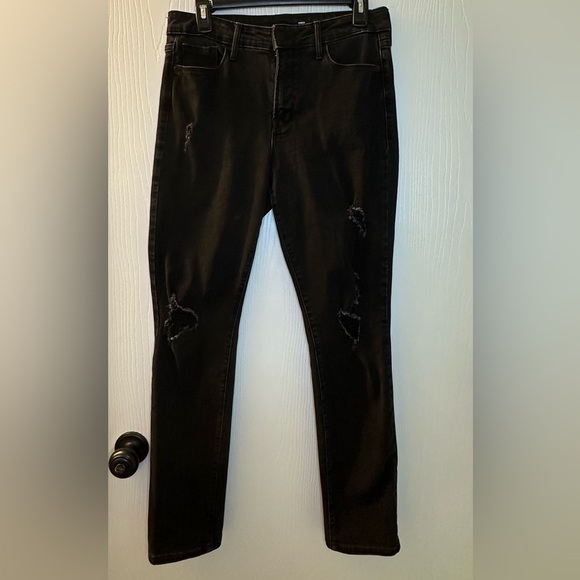 Old Navy Denim - Old Navy High Rise Power Slim Straight Black Ripped Denim Jeans Women’s 8